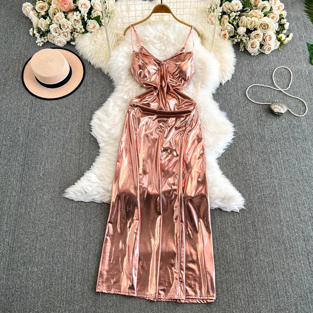 Rose gold satin slip dress hotsell