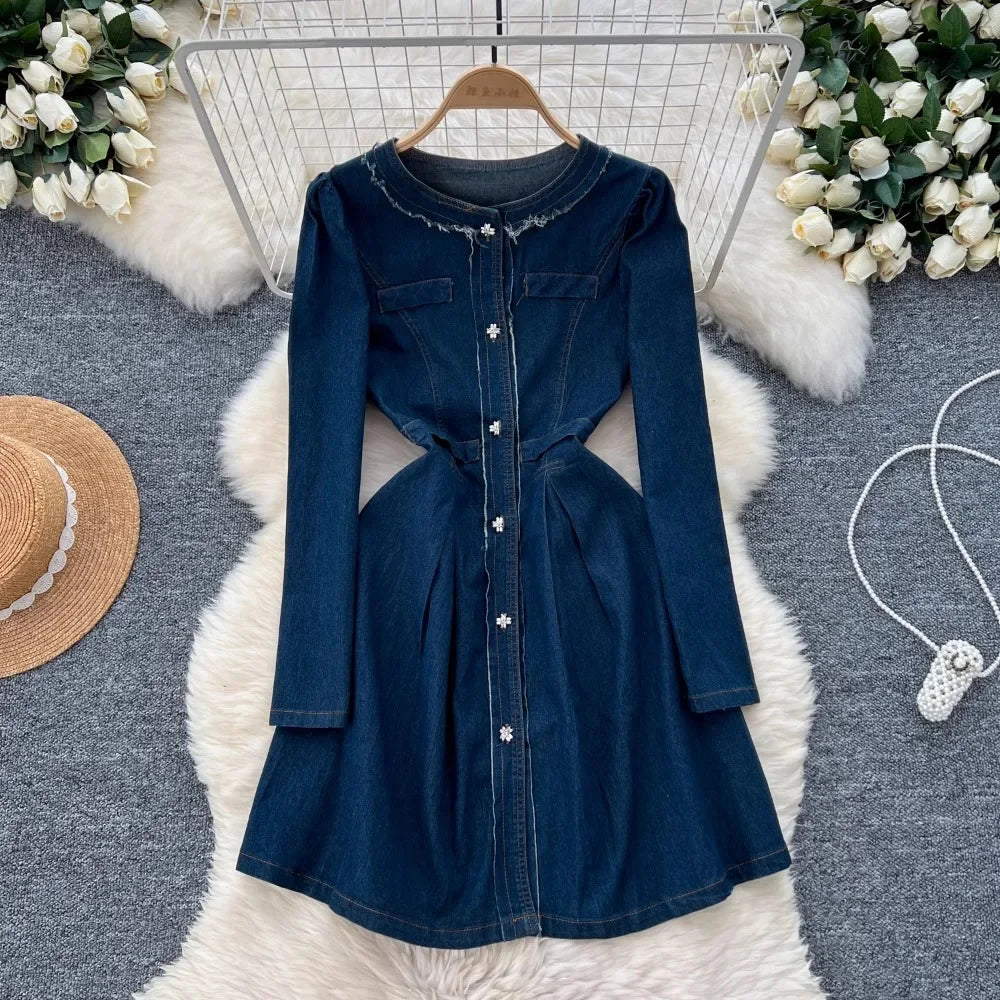 denim and rhinestone dress Hazel Embellished Denim Dress  Retrofete
