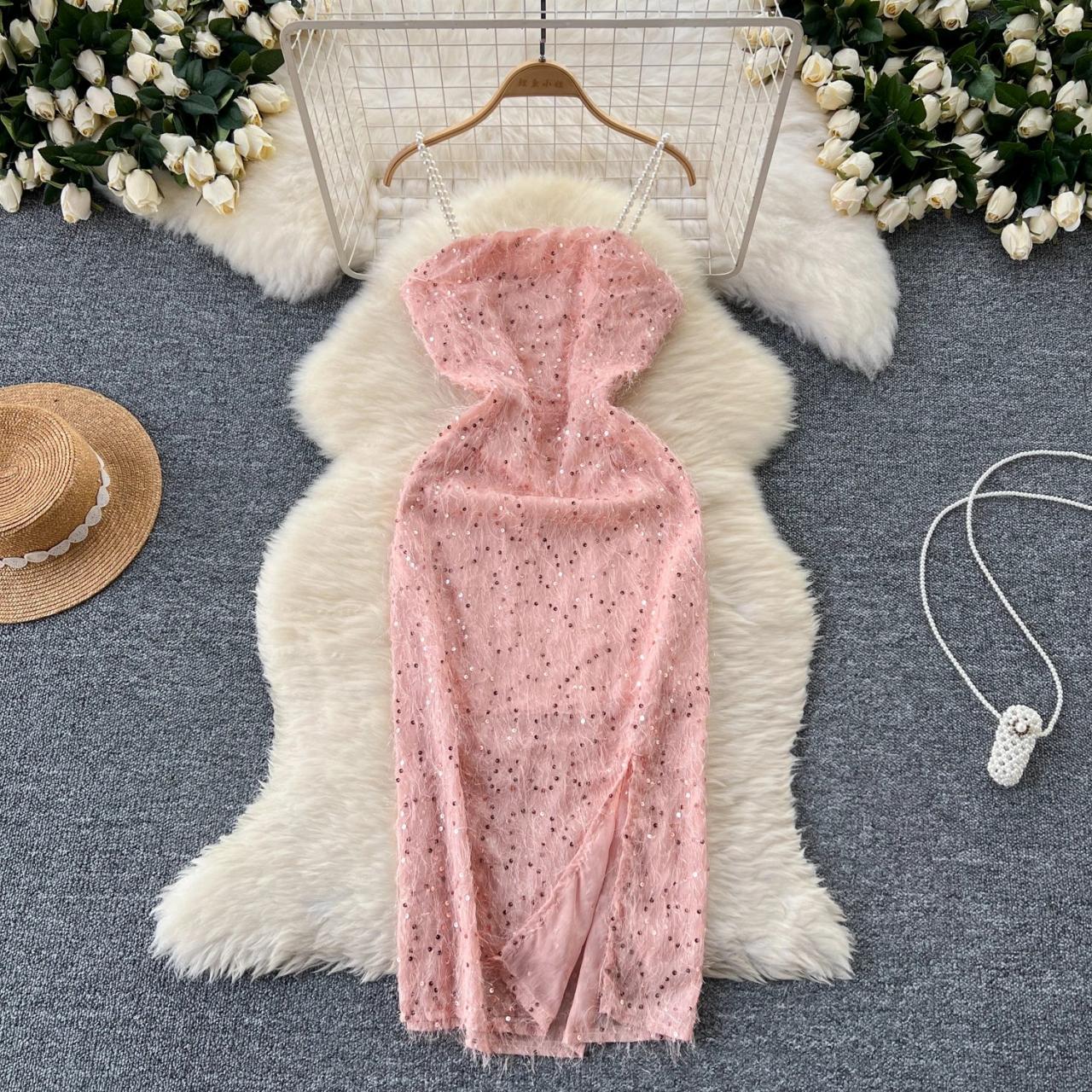 pink sequin halter dress Sequin-Embellished Halterneck Maxi Dress in Pink - 14 main image 1