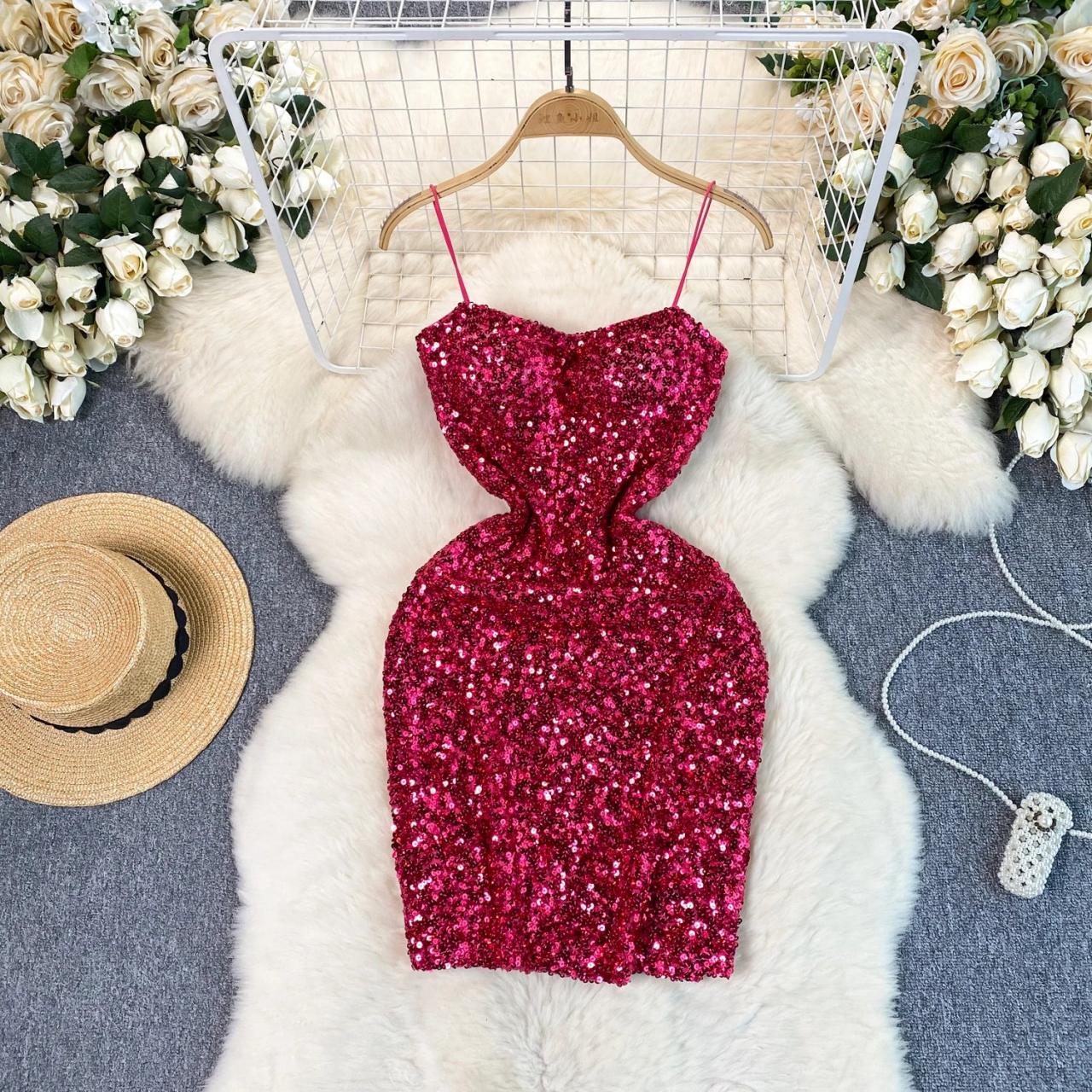 Sparkling Red Sequin Bodycon Dress For Women on Luulla