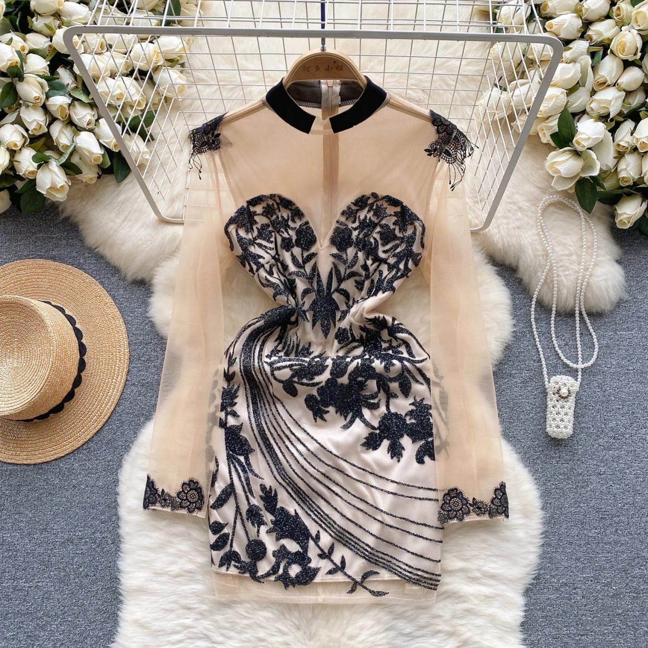 Sheer long sleeve cocktail dress discount