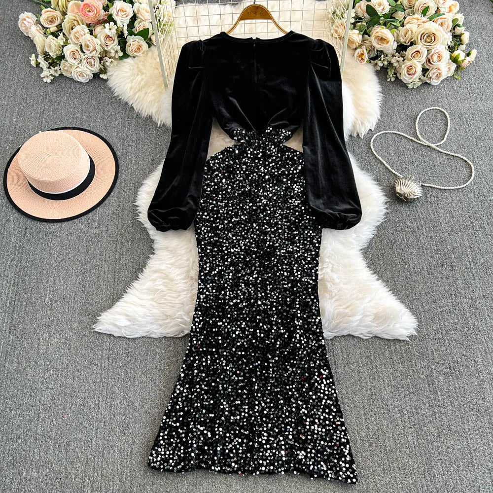 princess polly baby blue dress Black Sequin Long Sleeve Mini Dress