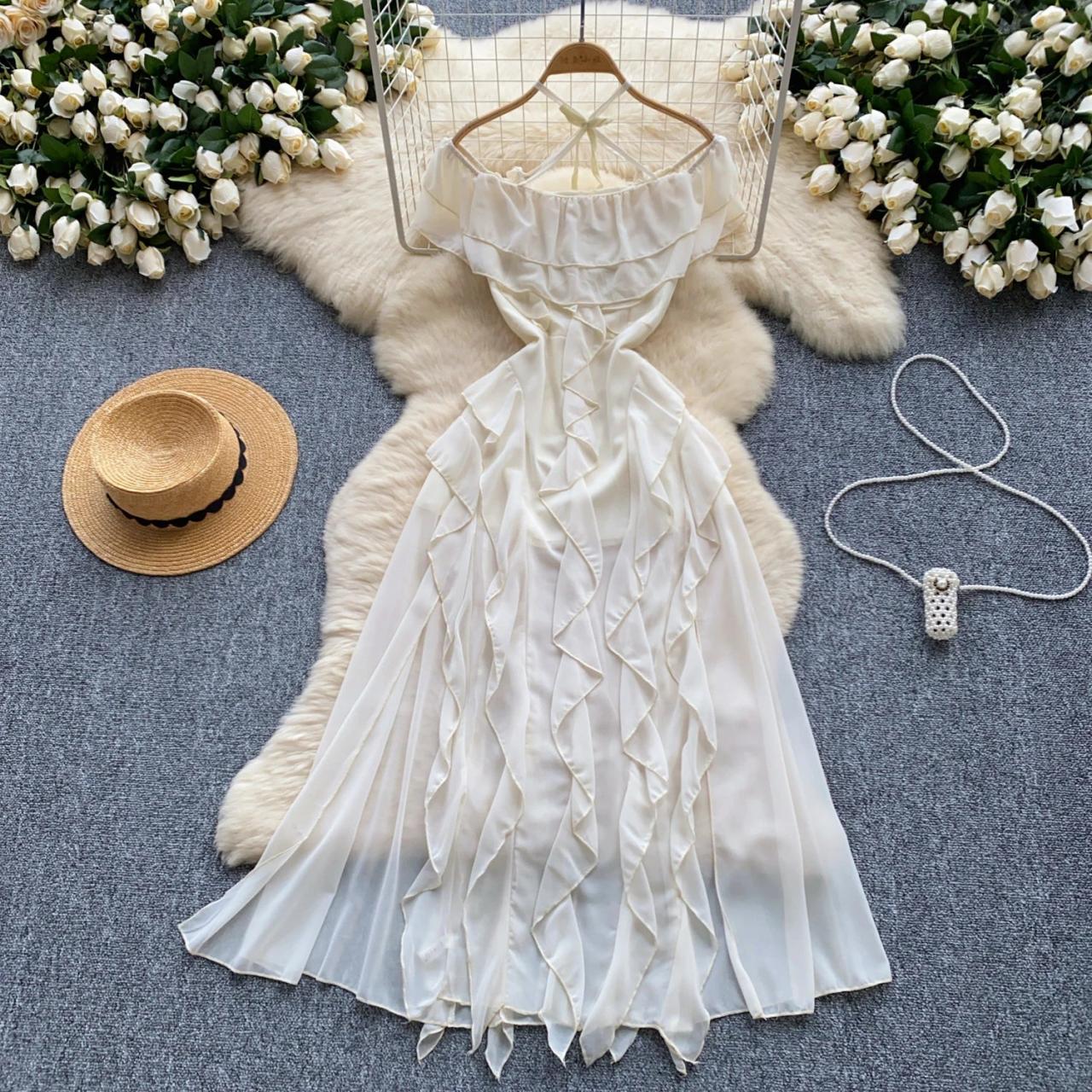 Flowing White Ruffled Strapless Beach Maxi Dress on Luulla