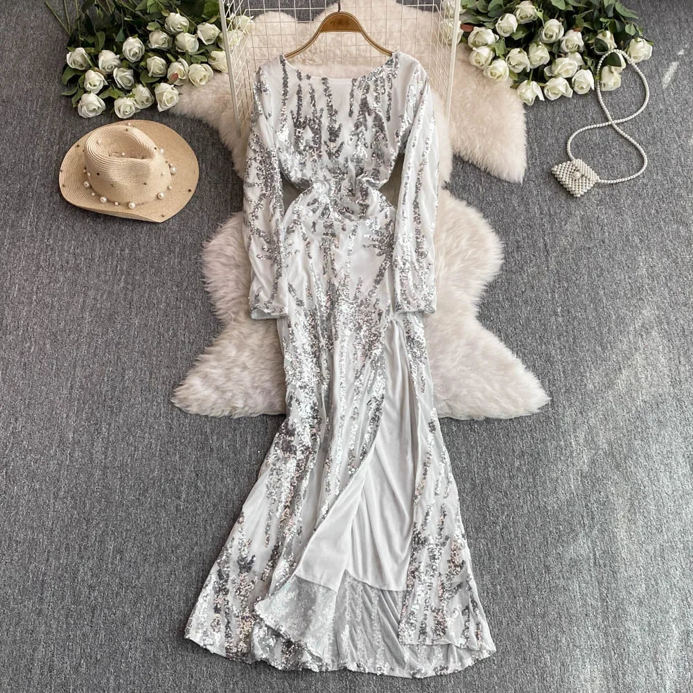 Sequin Maxi Dress With Plunging V on Luulla