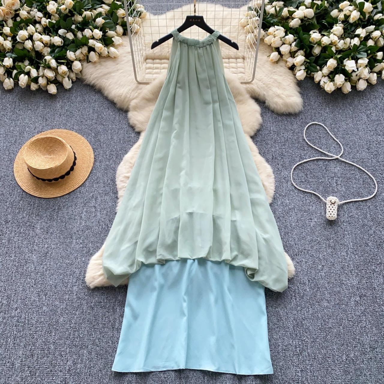 sachin and babi light blue dress Chiffon Halter Maxi Dress With Flowing Layers on Luulla