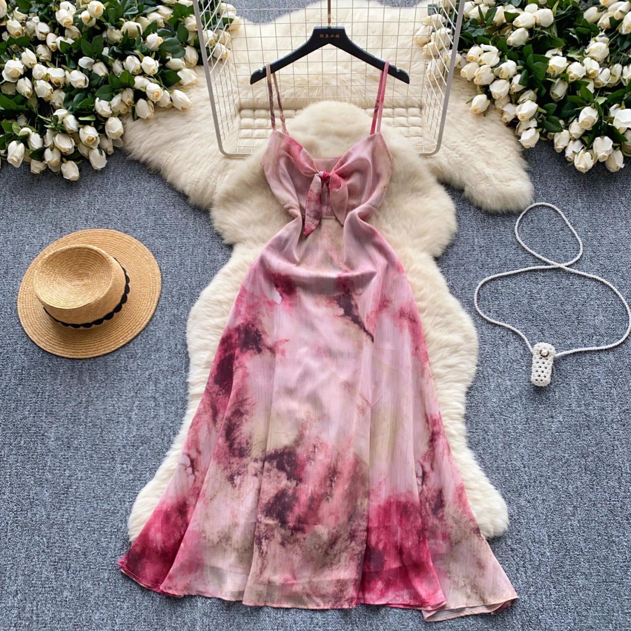 knee length dresses for ladies Pink/Orange Tie-Dye Print Maxi Dress – Kirsty's Kloset main image 0