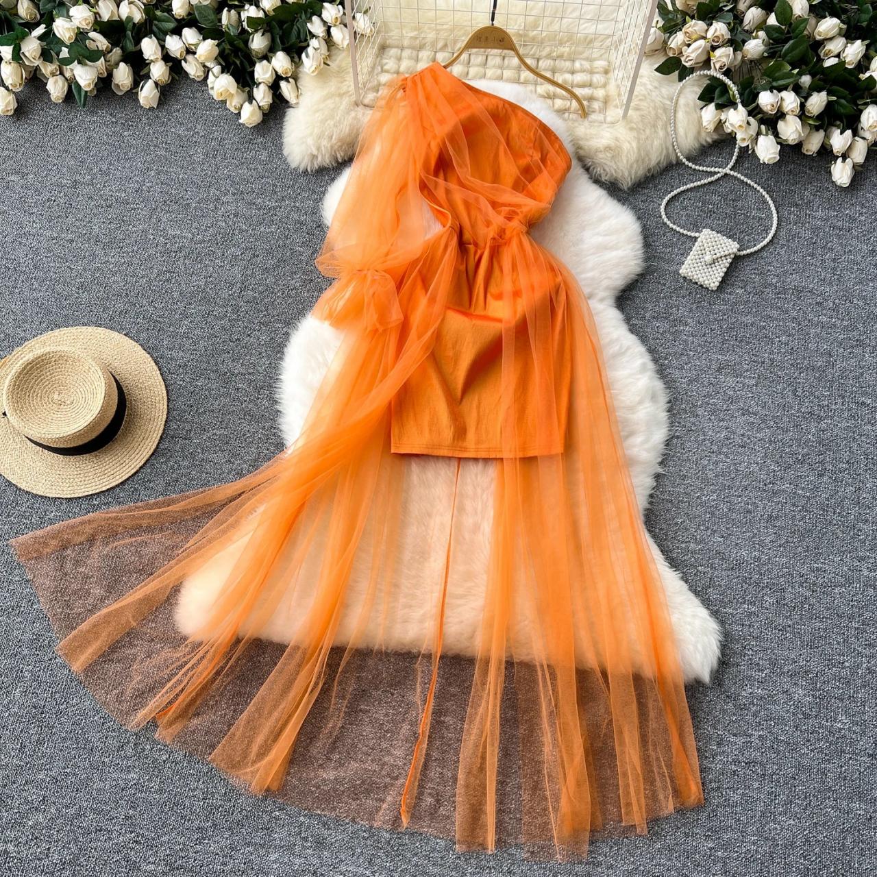 Orange sheer dress best sale