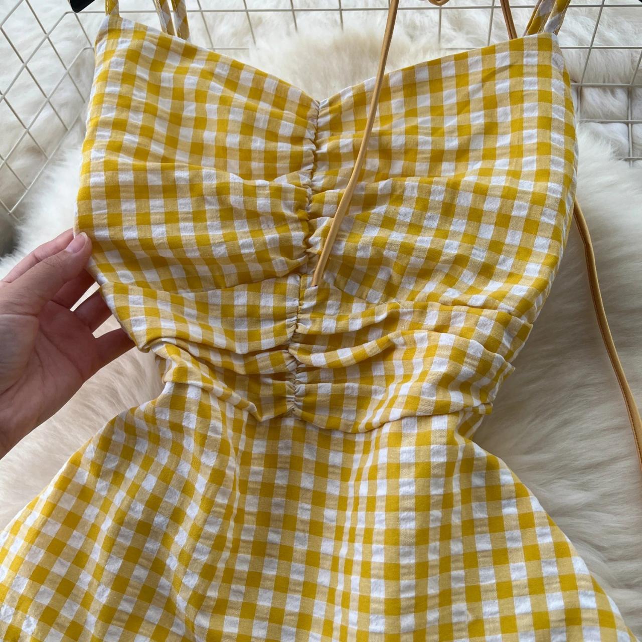 Yellow Gingham Halter Dress With Tiered Skirt on Luulla