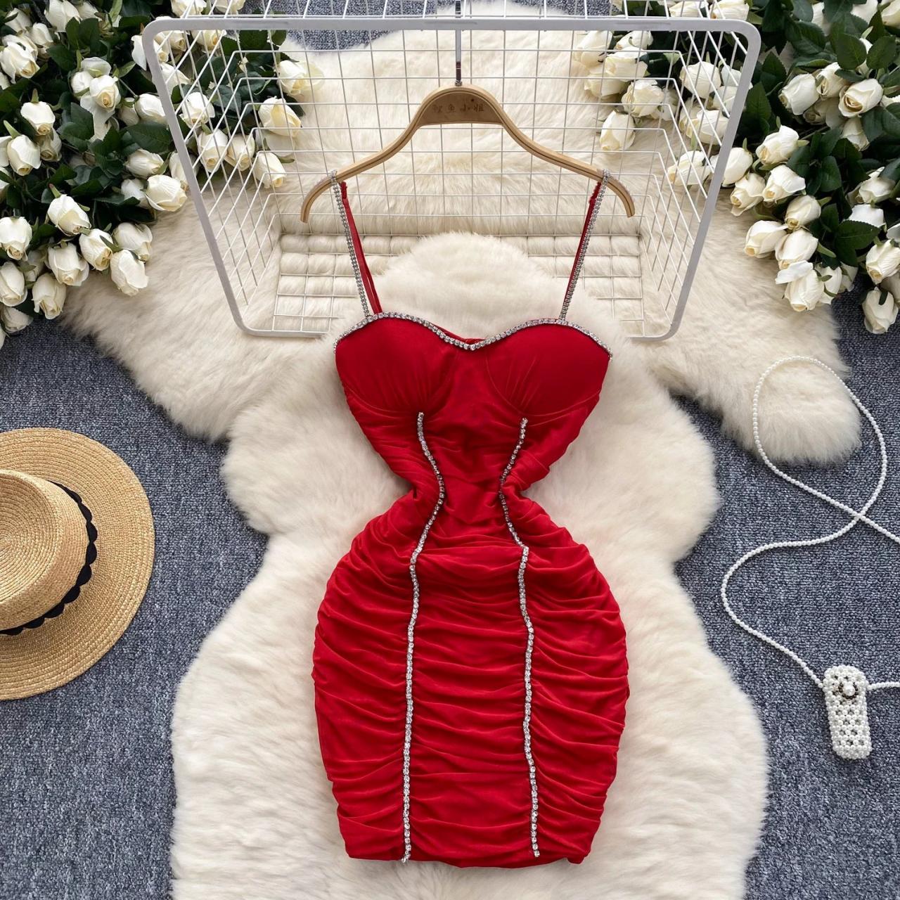 Dazzling Red Ruched Mini Beading Bodycon Dress Dazzling Red Ruched Mini Beading Bodycon Dress
