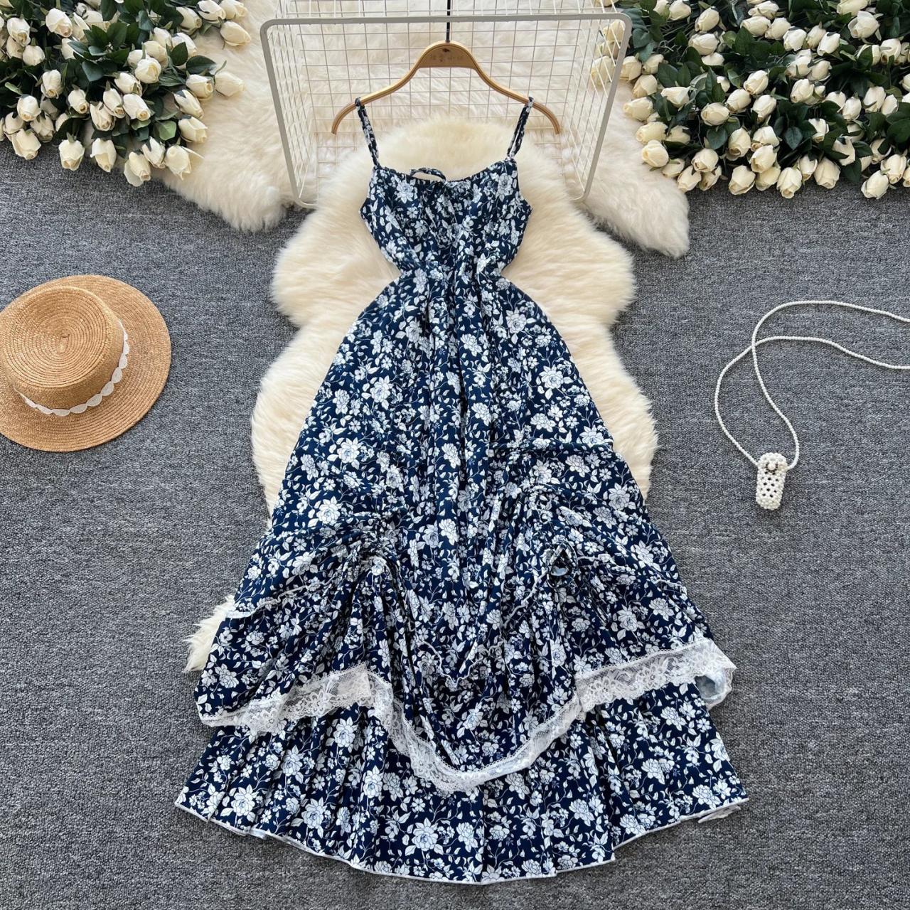 Floral Print Summer Dress With Lace Hem