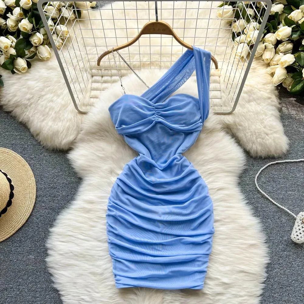 one shoulder ruched design bodycon dress Yara