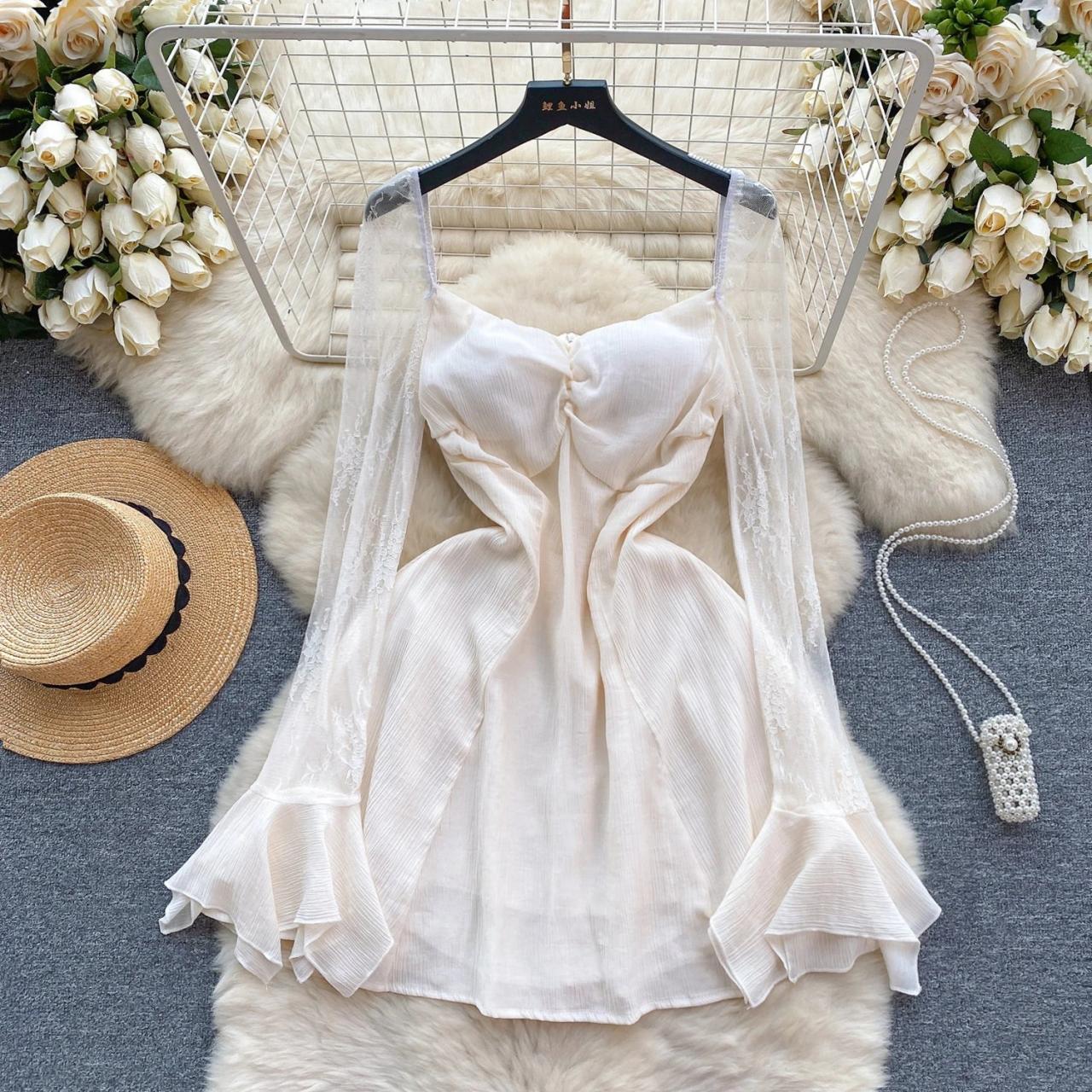 White Floral Sheer Summer Dress With Shawl