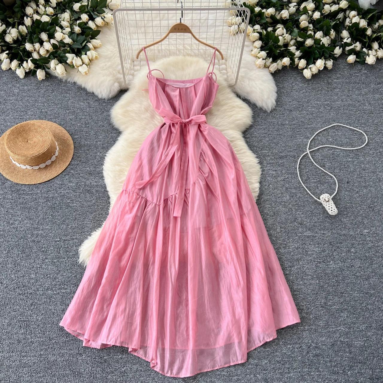 Chic Pink Flowy Maxi Dress With Bow on Luulla