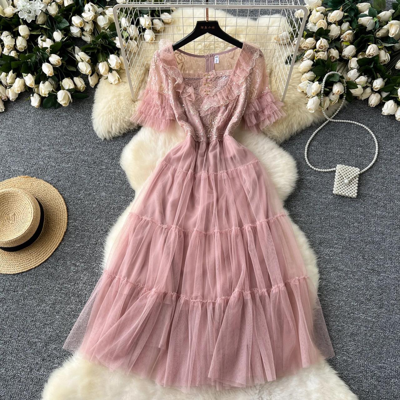 pink layered mesh dress Women's Forever Yours A-line Layered Mesh Taffeta Mini Dress S/M/L Pink MEAN BLVD Pink / M