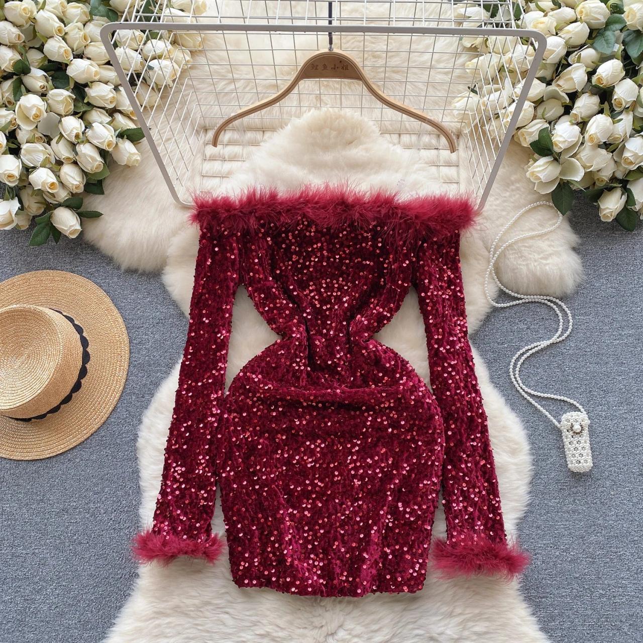 Sequin fur dress hot sale
