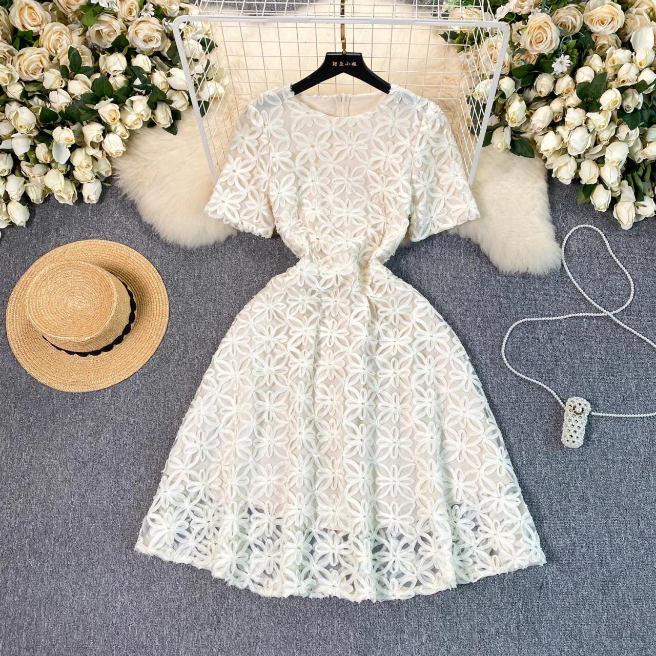 Floral Lace Midi Dress With Belted Waist on Luulla