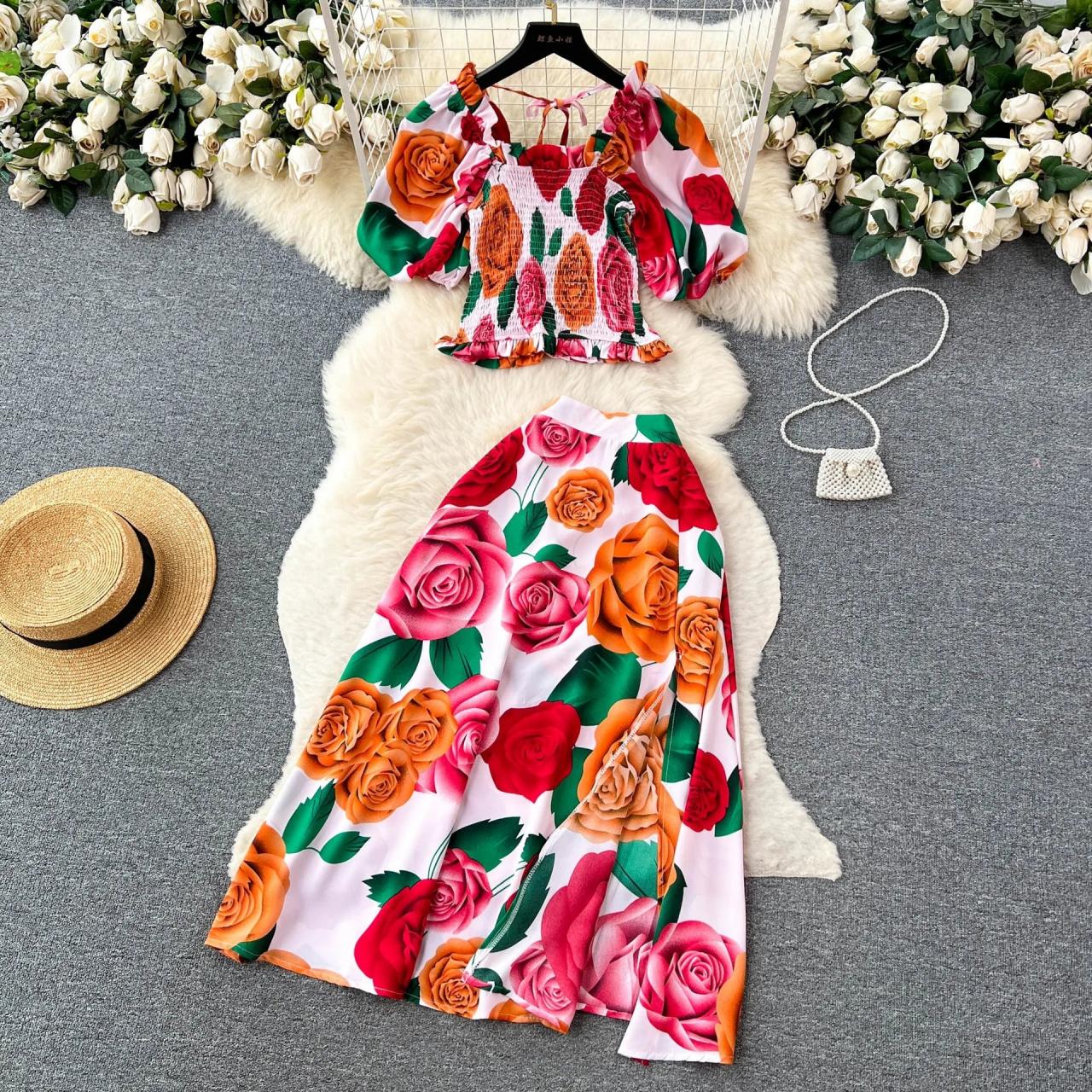 Elegant Ruffled With Floral Print Maxi Dress main image 0