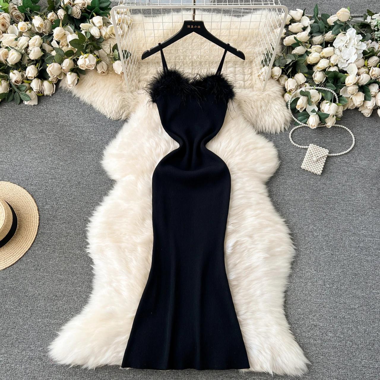 Chic Orange Strapless Maxi Dress With Fur Trim on Luulla