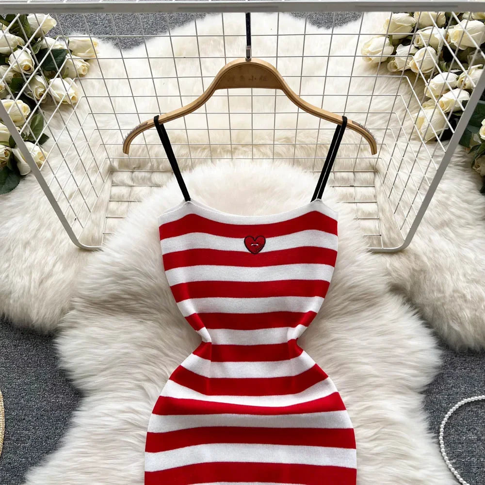 Red And White Striped Bodycon Dress With Straps on Luulla