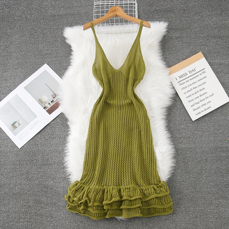 slim fit dress slacks Women's Summer Afternoons Wavy Stripe Mini Knit Dress in Green main image 1