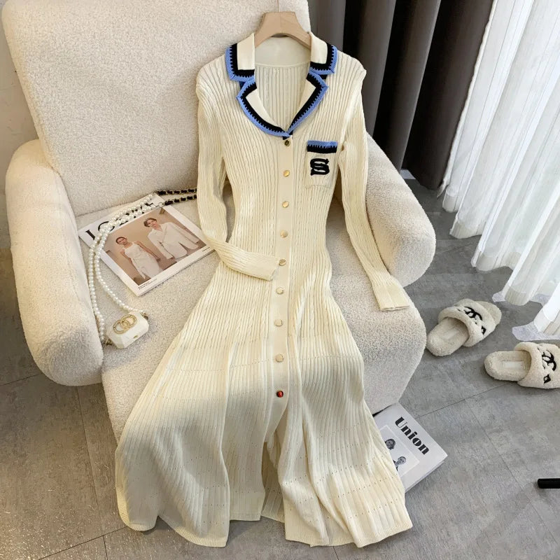 Cozy Knit Long Sleeve Button-up Lounge Dress