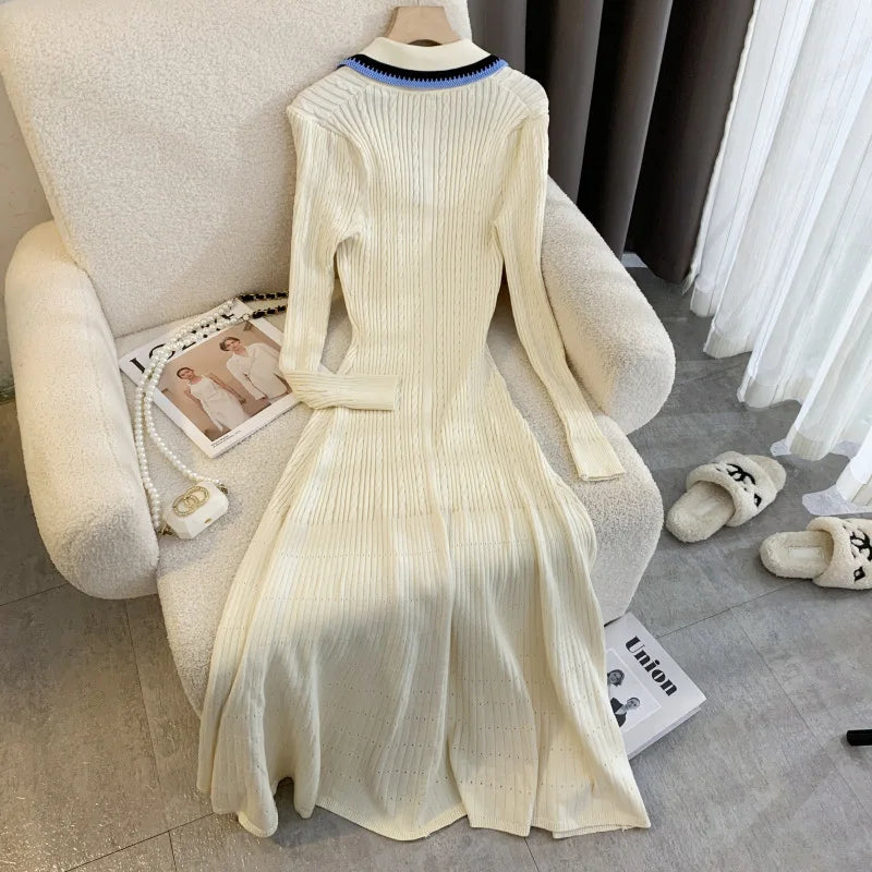 Cozy Knit Long Sleeve Button-up Lounge Dress