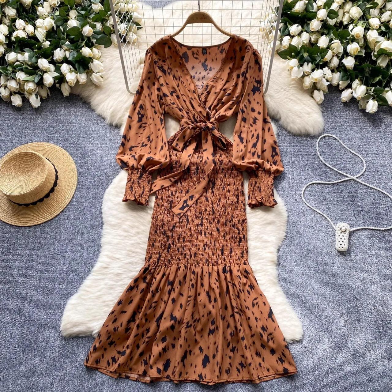 elegant attire dress code Wild Wonders Tan Tropical Leopard Print Dress – Shop the Mint
