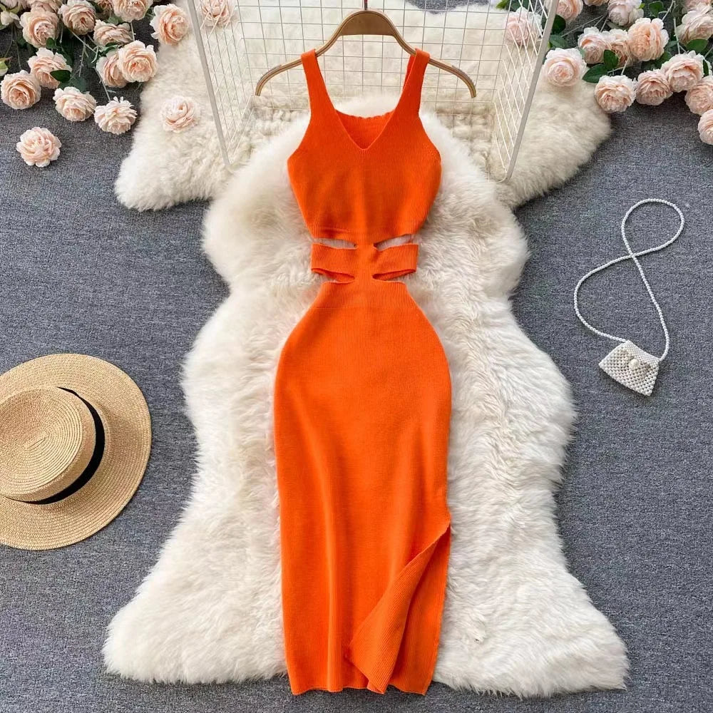 Vibrant Orange Sleeveless Cutout Maxi Dress Chic on Luulla