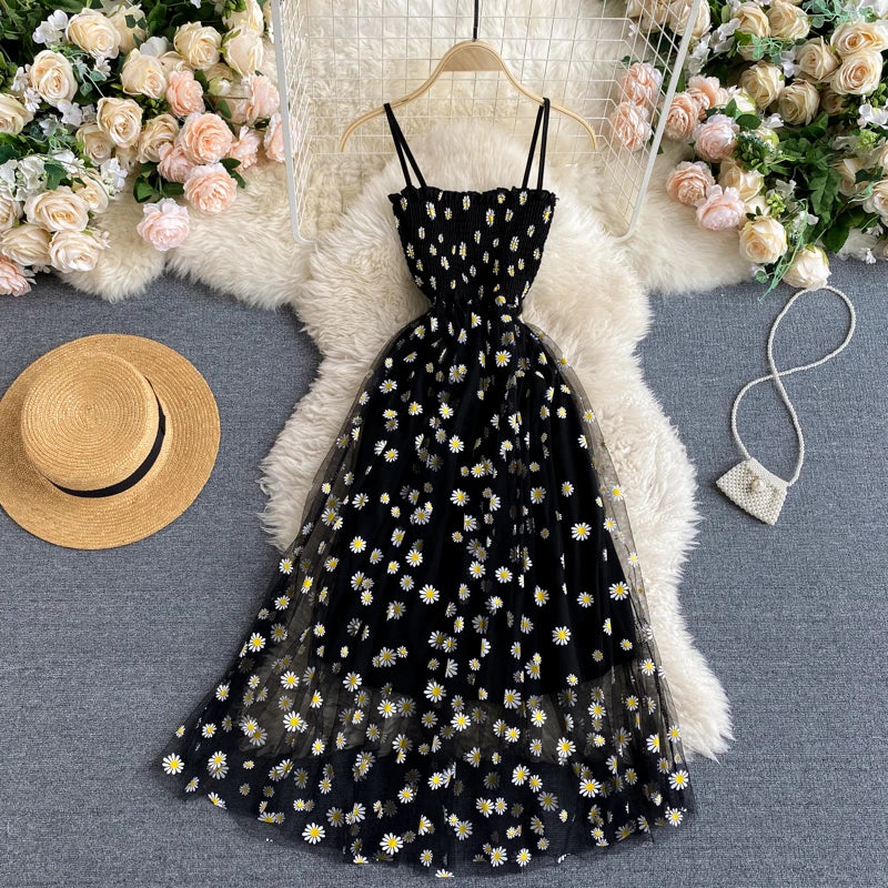 Floral Print Black Maxi Dress With Spaghetti Straps on Luulla