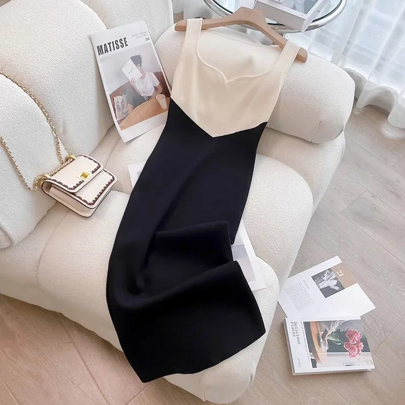 Two-Tone Sleeveless Dress, Chic Evening Wear