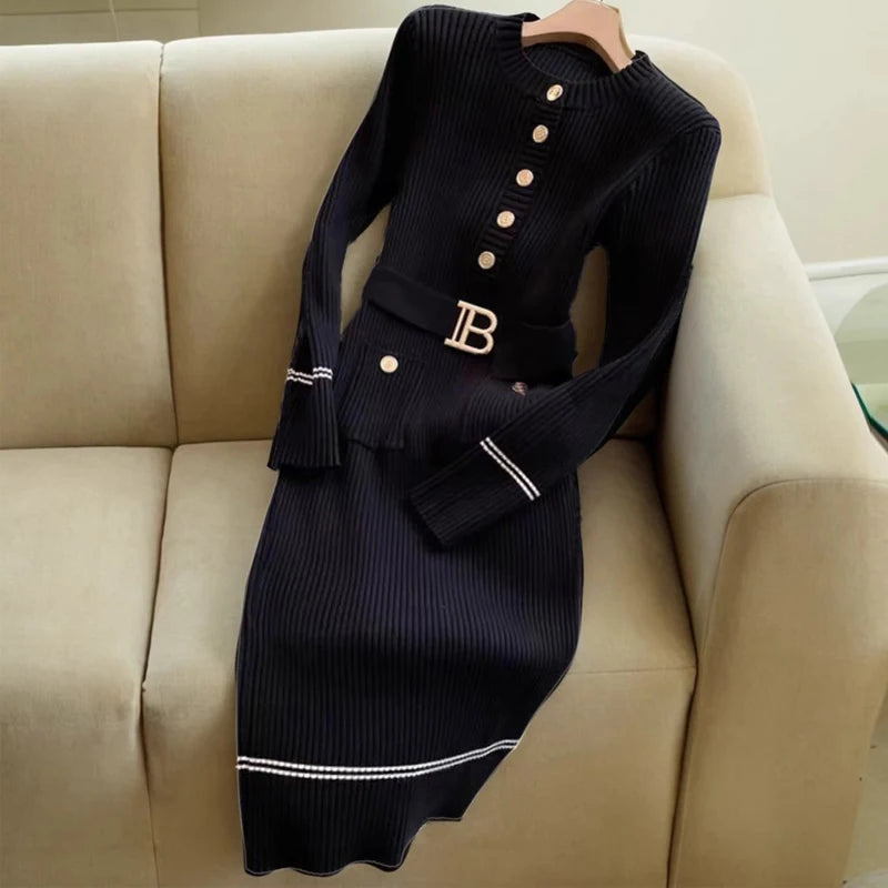 knee length dresses for ladies Navy Blue Ribbed Button Front Sleeveless Midi Dress – PinkBlush main image 1