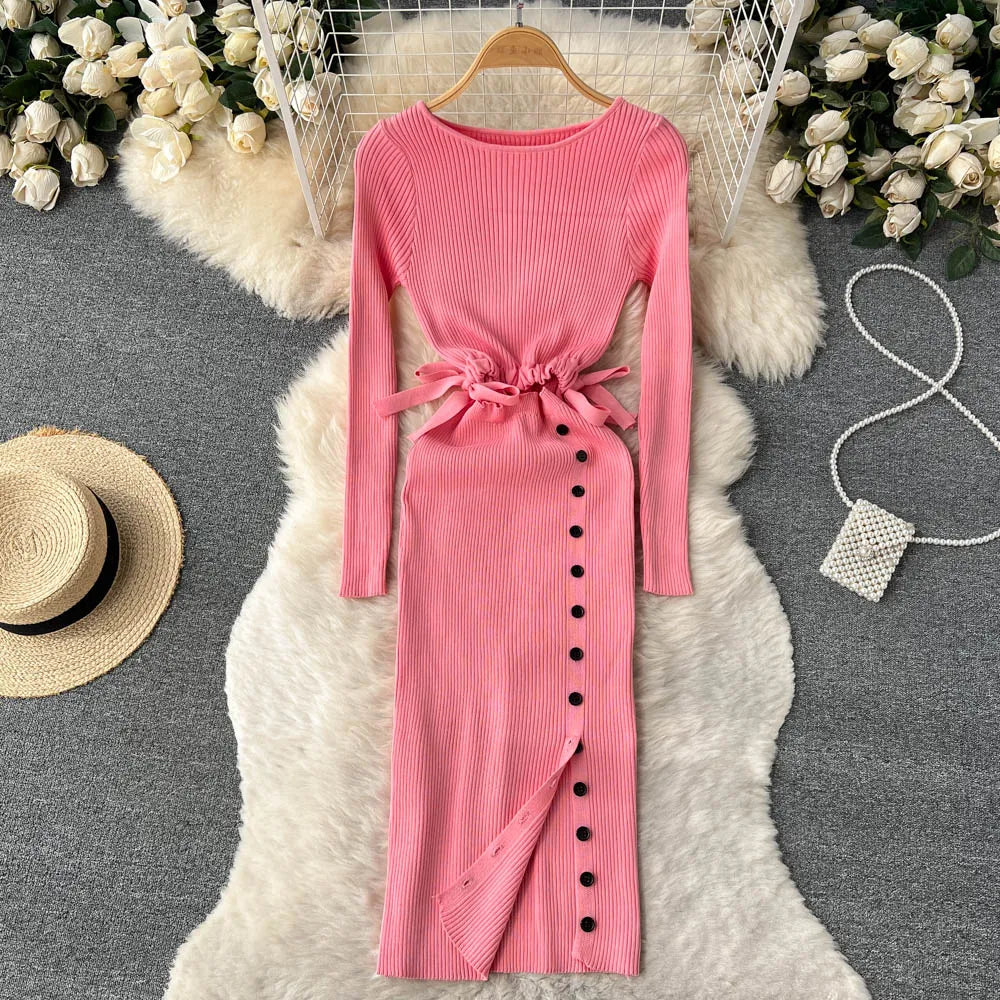 strapless open back dress Mock Neck Belted Sweater Dress Hot Pink / Medium
