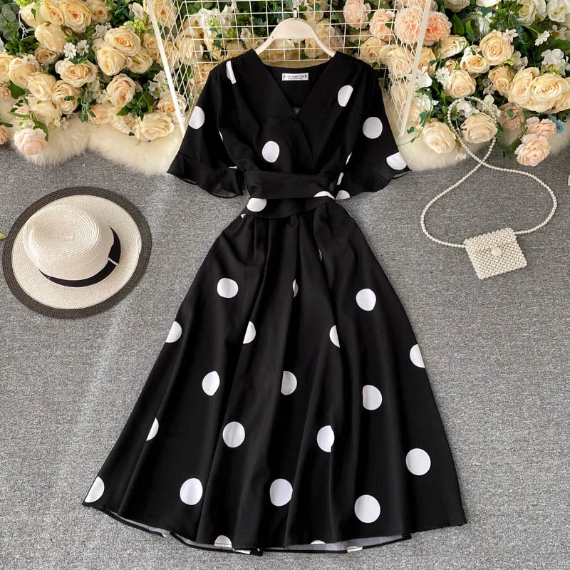 fitted lace wedding dress Black dress with white polka dots KIMATHIE red Hippocampe main image 1