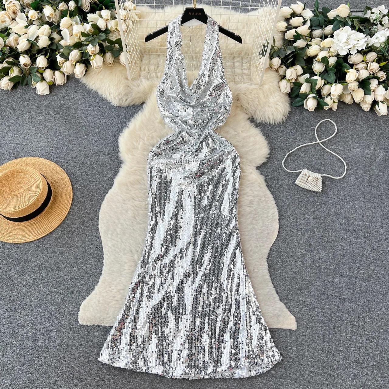 navy blue dress for baby girl Black Petite Sequin Shoulder Pad Backless Midi Dress