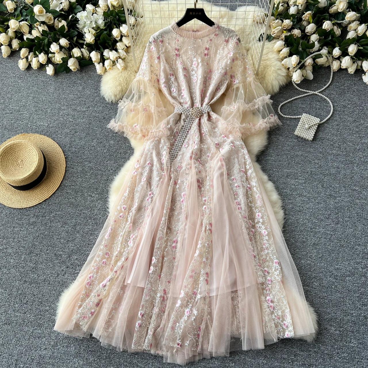 Sequined Sheer Gown With Flowy Tulle Skirt