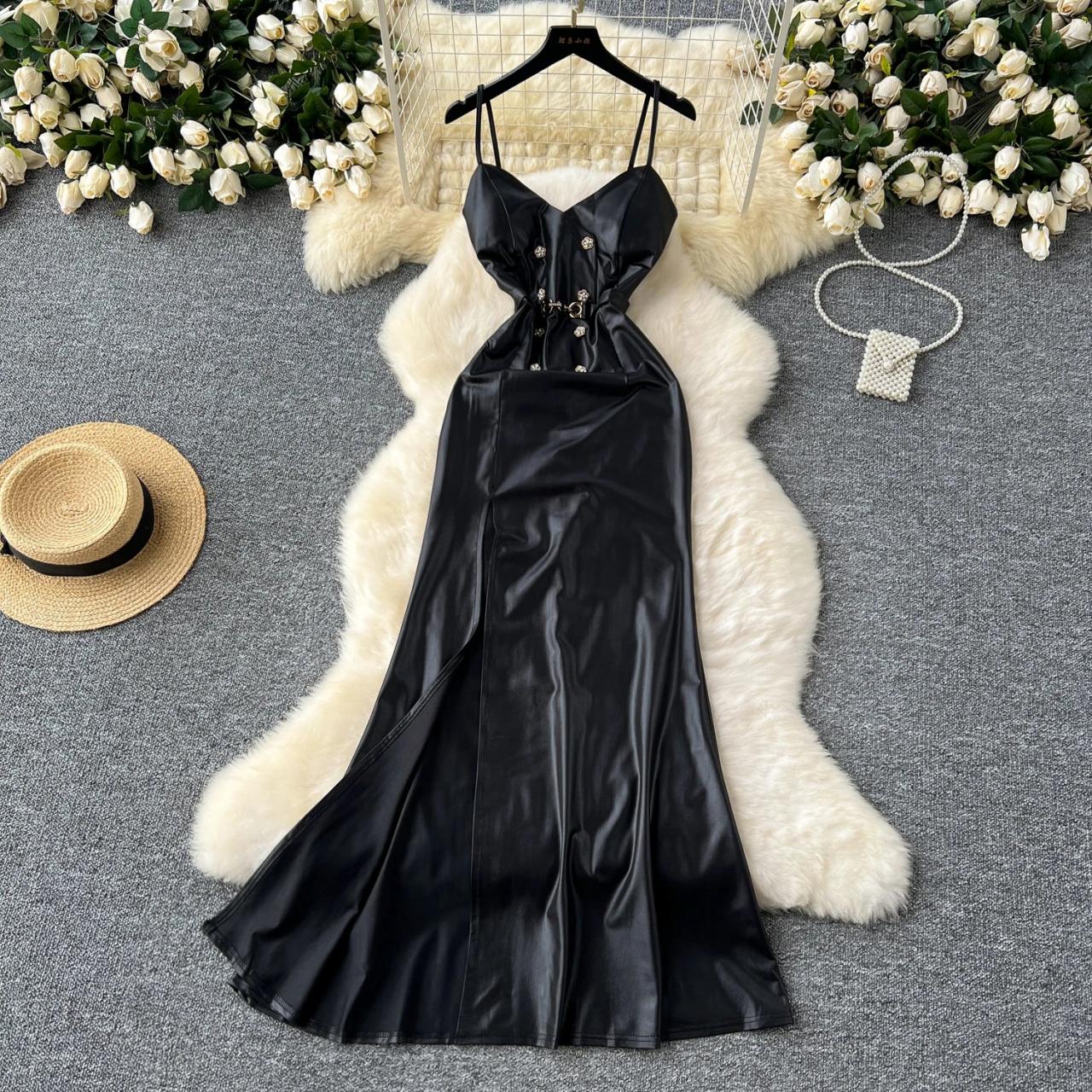 chinese dress ladies SNATCHED FAUX LEATHER LONG SLEEVE MAXI DRESS – AKIRA