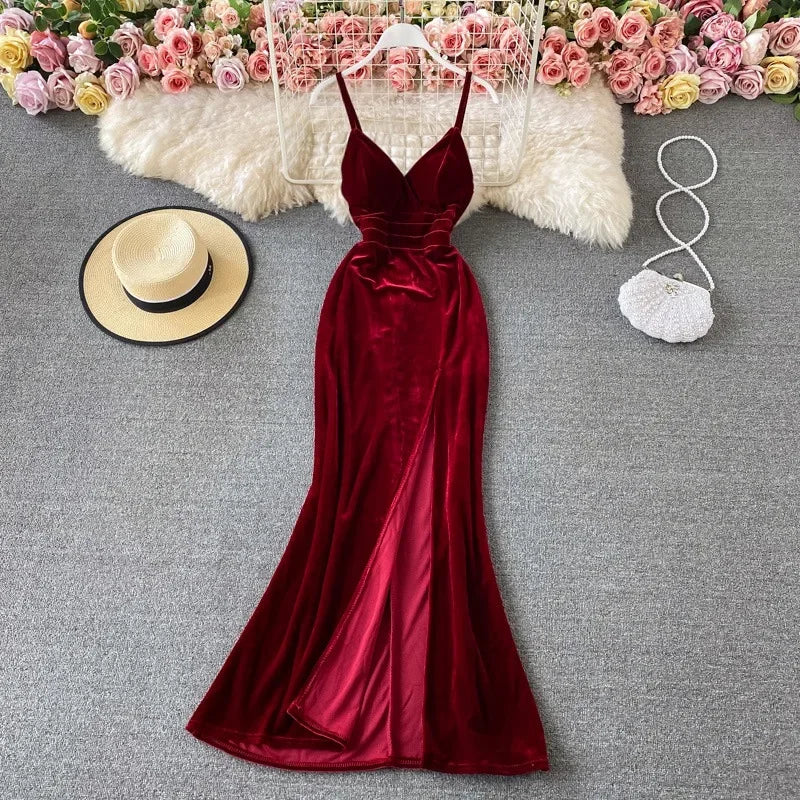 Luxurious Velvet Gown With Spaghetti Straps