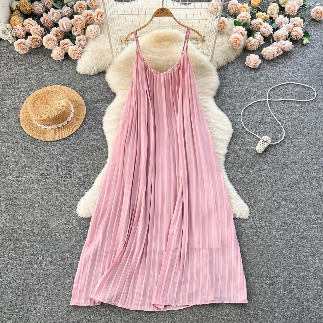 Flowy Pink Sleeveless Maxi Dress With Stripes on Luulla