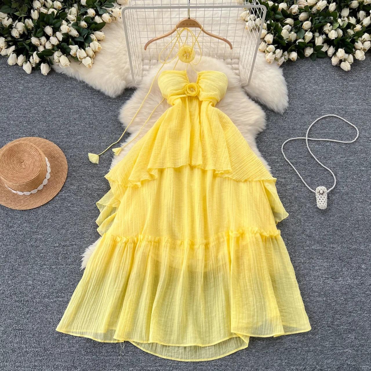Yellow Layered Maxi Dress With Strap Detailing