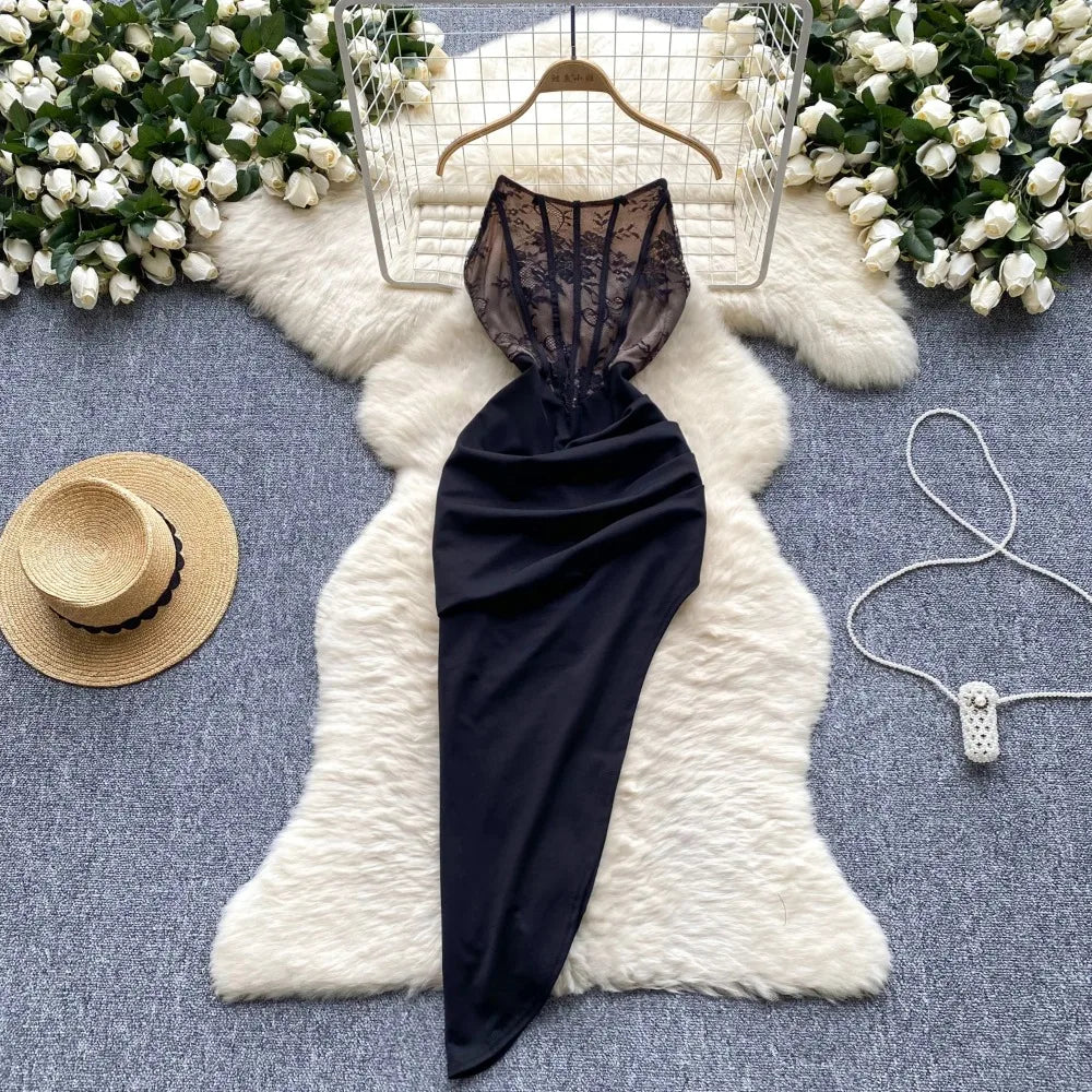 Black Lace Backless Sleeveless Bodycon Maxi Dress on Luulla