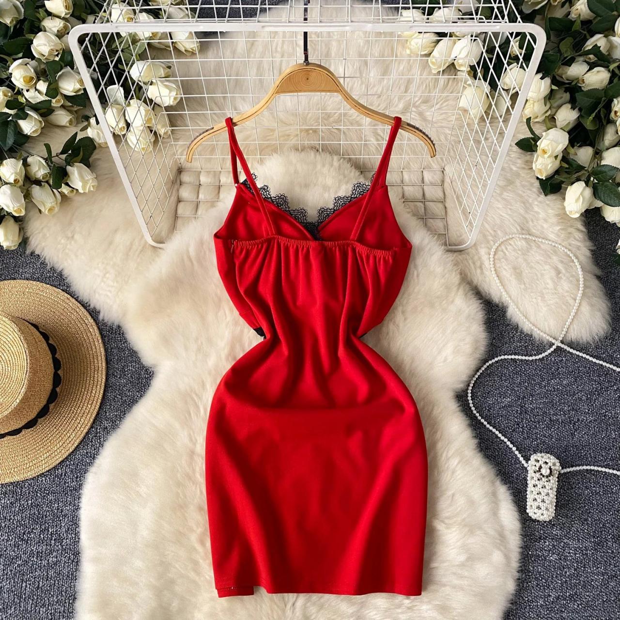 Fashionbeat Red Lace Trimmed Sleeveless Bodycon Midi Dress
