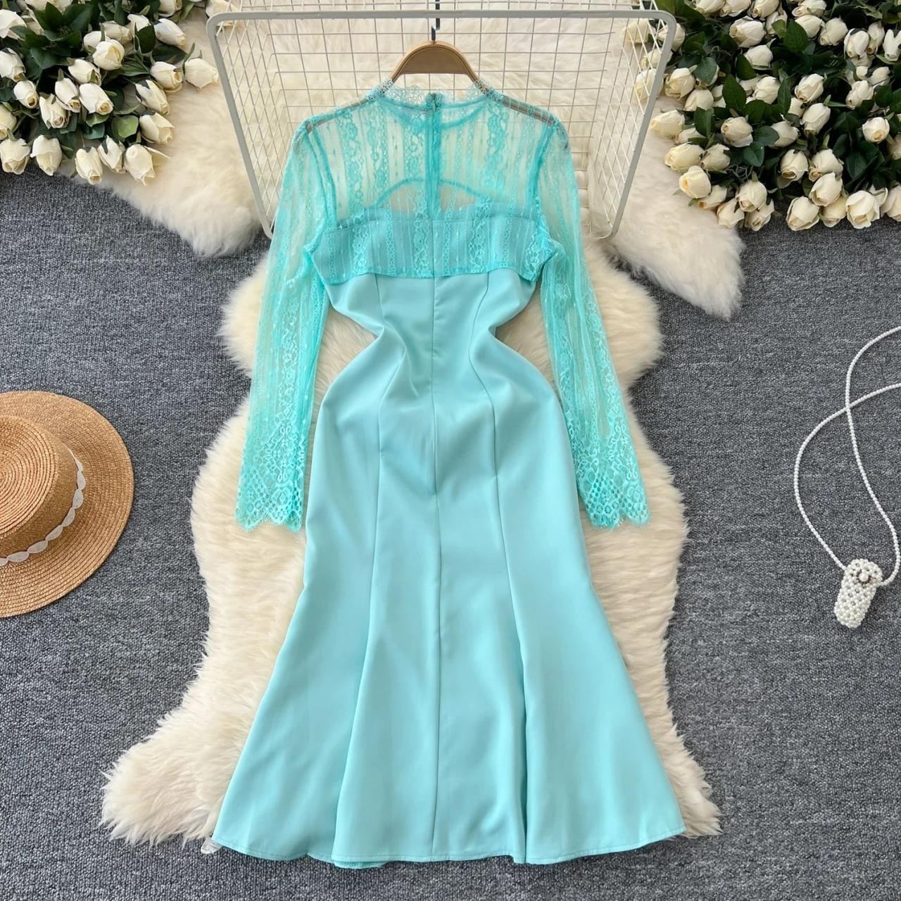 knee length dresses for ladies Turquoise Satin Cowl Neck Midi Dress main image 1