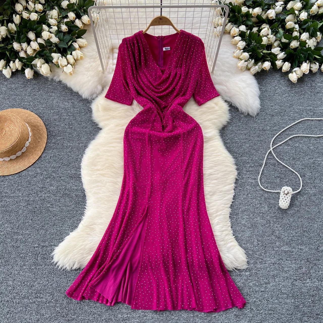 Vibrant Fuchsia Maxi Dress With Draped on Luulla