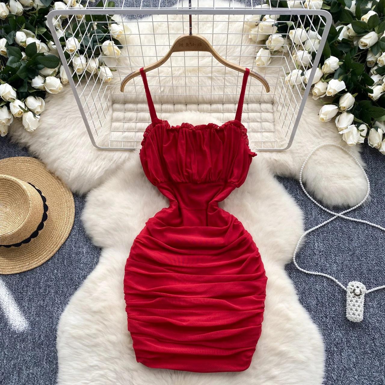 Red Ruched Sleeveless Bodycon Dress For Parties on Luulla