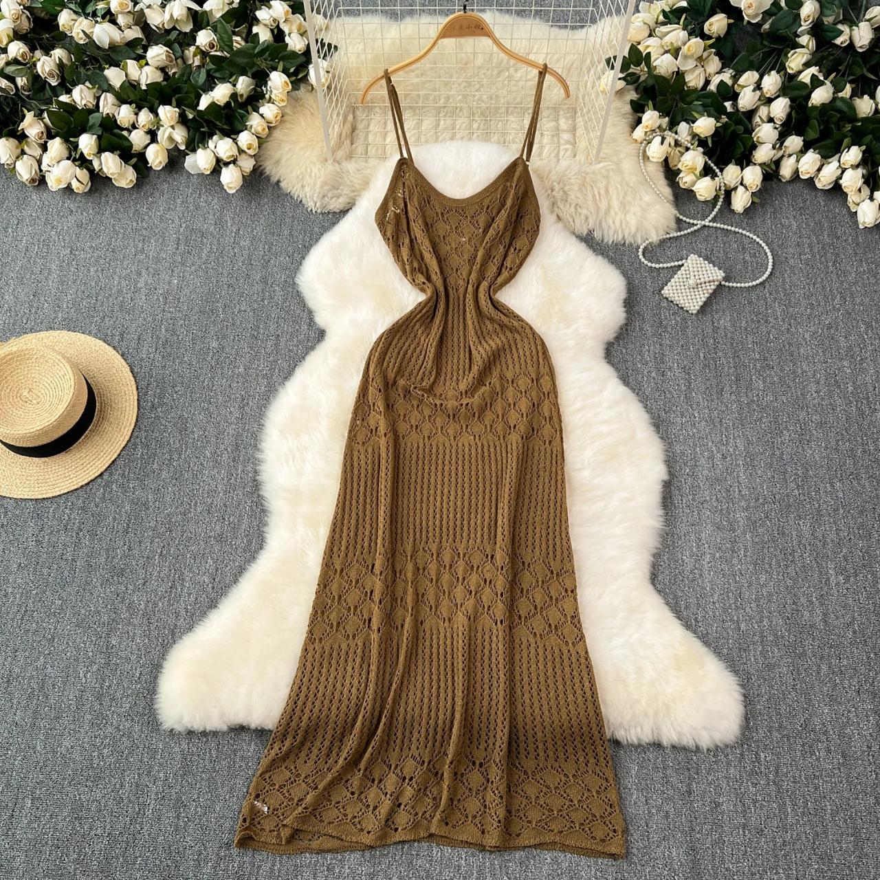 Sleeveless Knit Maxi Dress With Lace Pattern on Luulla
