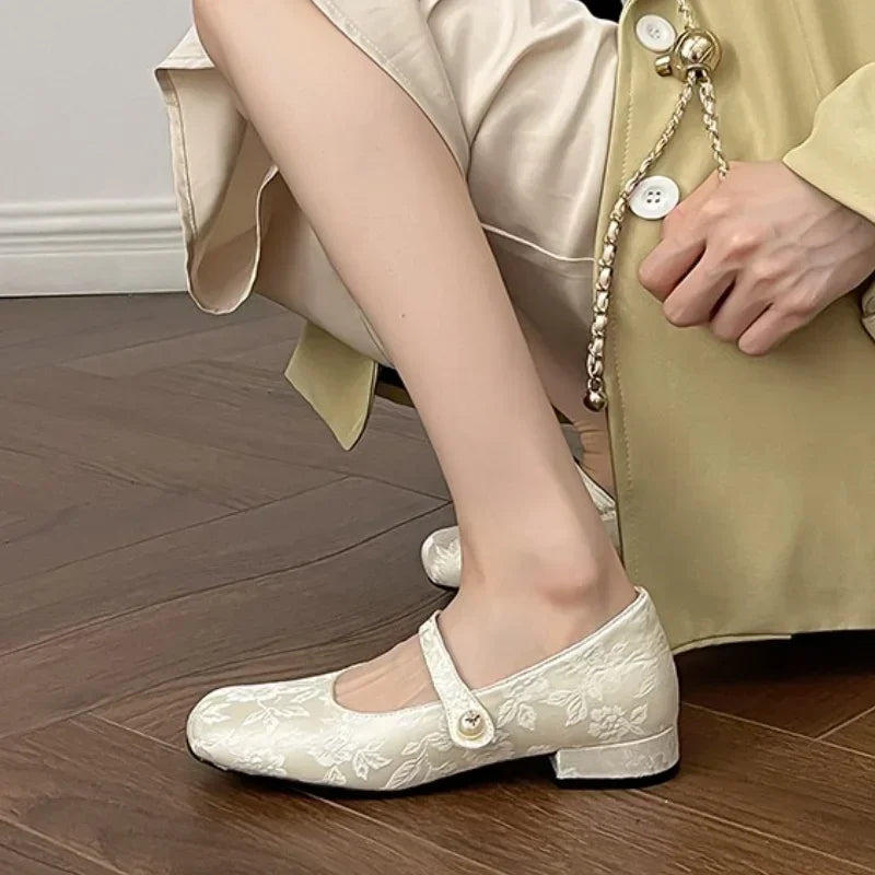 Womens Floral Embroidered Low-heel Mary Jane Shoes on Luulla