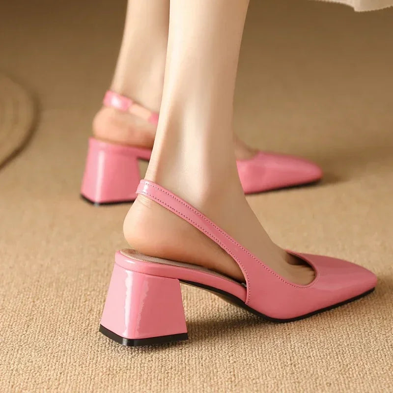 Womens Pink Block Heel Slingback Dress Shoes