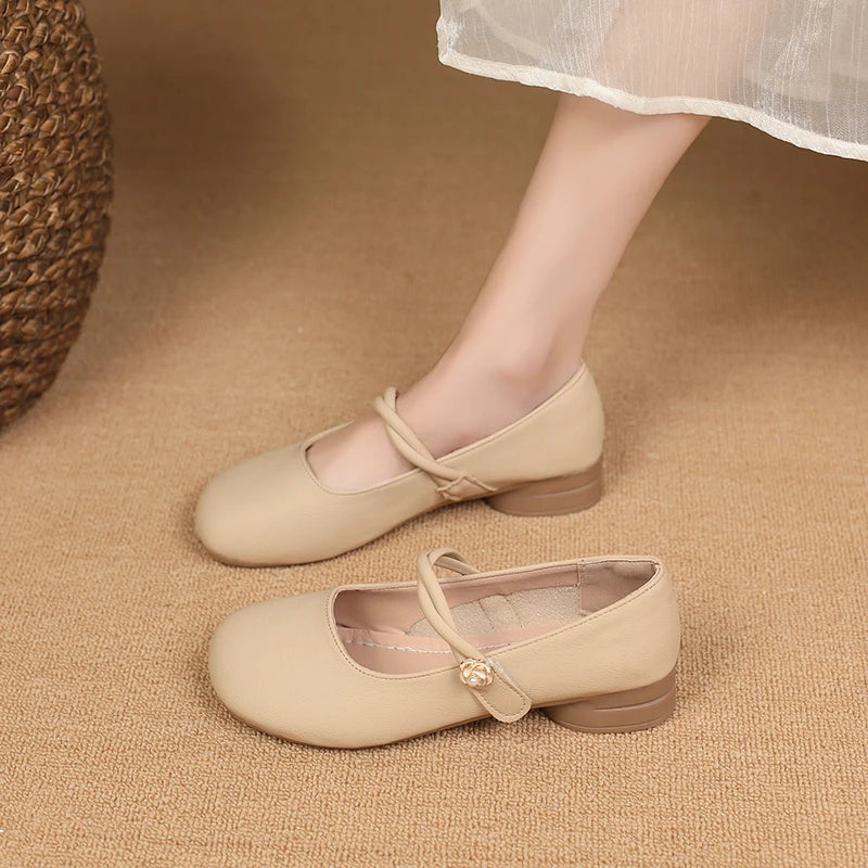 Beige Mary Jane Flats With Comfortable Low Heels on Luulla