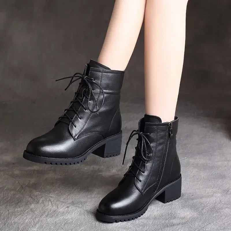 Womens Black Lace-up Ankle Boots With Zipper