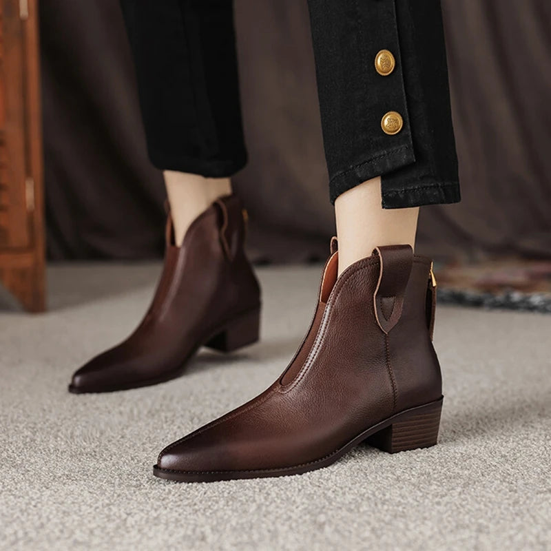 Womens Leather Ankle Boots With Low Heels
